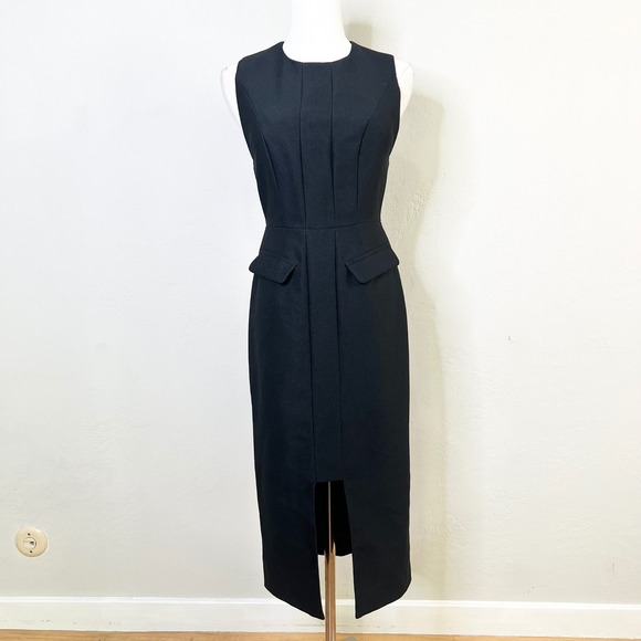 Finders Keepers Dresses & Skirts - Finders Keepers Black Sleeveless Midi Sheath Dress Size XS Seams Slit Office